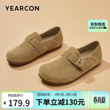 意尔康女鞋一脚蹬圆头包头平底博肯风春秋女单鞋 26790W 杏色 37