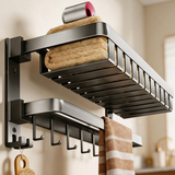 馨沛免打孔毛巾架卫生间双折叠网篮浴巾架厕所洗澡间浴室架子置物架