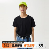 美特斯邦威短袖t恤男款夏季纯白上衣休闲纯色简约基础圆领打底衫纯棉内搭衣 正黑 S 165