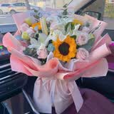 来一客鲜花速递玫瑰百合鲜花送女友老婆生日礼物表白全国同城配送 7朵粉玫瑰3朵向日葵白百何花束