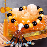 车咔咔汽车摆件弥勒佛保平安香水座车内车上摆件中控台装饰品汽车用品 大号黄佛+黑黄珠+黄葫芦挂件 颜色