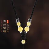 素绳坊高档和田翡翠玉吊坠挂绳手工编织男女调节观音佛平安扣项链配线 【925银】蜜蜡款黑绳