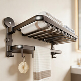 馨沛吸盘毛巾架卫生间免打孔浴室洗手间浴巾架枪灰可折叠网篮置物架