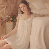 俞兆林公主睡裙女夏季冰丝宫廷睡衣甜美性感蕾丝吊带短袖家居服