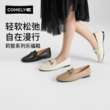 康莉（COMELY）真皮乐福鞋女秋季新款羊皮平底一脚蹬单鞋舒适百搭小皮鞋 黑色 37