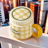 传旗 陶瓷马克杯 带盖水杯 大容量咖啡杯茶杯早餐杯 黄色400ml