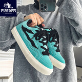 传奇保罗帆布男鞋2026新款春夏季舒适百搭休闲板鞋学生布鞋平底运动黑色潮 湖蓝 42 (260mm)