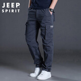 JEEP SPIRIT吉普工装裤男夏季直筒休闲裤男士纯棉多口袋男裤 深灰 L