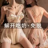 洛蔓希 情趣内衣 性感吊带睡裙胸前蝴蝶结系带透视睡衣 sm角色扮演制服诱惑开档免脱丁字裤激情套装