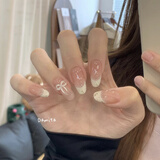 UHC奶油美甲穿戴甲法式贴片温柔显白ins蝴蝶结可拆卸手工甲学生美甲 E37奶油蝴蝶结 M【关注店铺下单送美甲五件套】