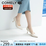 康莉（COMELY）单鞋女春季细跟尖头高跟羊皮软舒适底简约职业工作鞋 米白色 35 