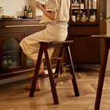 爱必居实木梯凳折叠家用梯子凳子折叠椅子 胡桃色