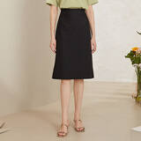 范思蓝恩201028气质开叉半身裙女夏季中长款高腰a字裙职业 黑色 L