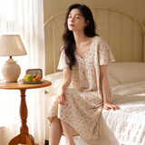 顶瓜瓜顶呱呱睡裙女纯棉夏抗菌彩棉印花可外穿短袖家居裙女彩棉米160