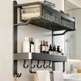 馨沛太空铝免打孔双层毛巾架卫生间置物架一体壁挂套件浴室厕所浴巾架