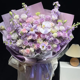 插画鲜花速递紫玫瑰蝴蝶兰高级混搭花束送老婆生日礼物全国同城配送 紫玫瑰绣球蝴蝶兰混搭超大花束