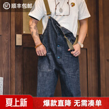 马登工装美式复古情侣甲板背带裤水洗丹宁直筒阔腿牛仔裤休闲长裤男潮 牛仔蓝 XL