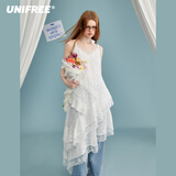 UNIFREE【明星同款】蕾丝吊带连衣裙不规则纯欲中长款蛋糕裙 白色 M