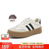 百思图时尚复古户外运动德训鞋厚底女休闲鞋V2506AM5 灰/黑绒里35