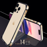 墨迪（Muedy）适用于苹果14手机壳iPhone14ProMax创意金属边框plus保护套散热创意 【金色】+前后钢化膜 苹果14