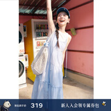 诗凡黎（‘S EIFINI）诗凡黎莱赛尔吊带连衣裙2024夏新款裙子气质中长法式短袖茶歇裙女 蓝色吊带 M 160/84A