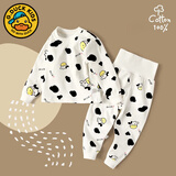 G.duck小黄鸭婴儿秋衣套装全棉高腰护肚秋裤男女宝宝长袖分体睡衣 奶牛 90 cm (建议身高75-82CM,体重19-24斤)