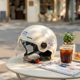 Andes HELMET3C认证电动摩托车头盔男女四季通用夏季透气防晒安全帽电瓶车骑行半盔 白奇幻熊【透明短】 均码