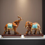 赟娅平安喜乐财福大象客厅玄关电视柜摆件高档办公室家居乔迁新居礼品 棕色：珐琅彩吉象一对【礼盒款】