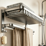 馨沛免打孔毛巾架网篮浴巾架太空铝双折叠双杆浴室置物架卫浴壁挂收纳