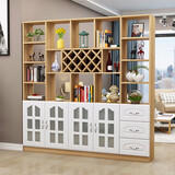 臻酷 隔断柜 酒柜客厅一体靠墙玄关柜现代简约欧式门厅间厅柜家用屏风 白色+浅胡桃色 玻璃门款 四门三抽200*200*30cm 包安装