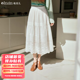 Olrain欧芮儿法式白色半身裙女春夏季女装花边重工刺绣蛋糕裙裙子 米白色 S