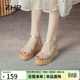 ZHR则则坡跟凉鞋夏季外穿2026新款女鞋真牛皮厚底水钻高跟鞋女AY92香槟37