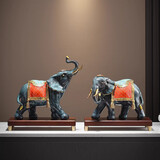 赟娅平安喜乐财福大象客厅玄关电视柜摆件高档办公室家居乔迁新居礼品 古铜色：珐琅彩吉象一对【礼盒款】