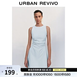 UR春季新款女摩登气质褶皱收腰显瘦无袖连衣裙UYY750030 淡蓝 M