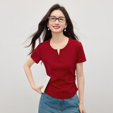 熙世界（sllsky）修身显瘦正肩上衣短袖T恤女2026夏装新款小心机掐腰正肩上衣