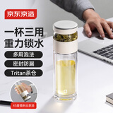 京东京造 玻璃杯 全能茶水分离杯 泡茶杯双层泡茶分离杯子男士月光银330ml