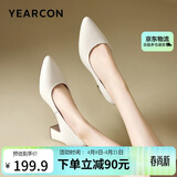 意尔康女鞋粗跟时装鞋浅口套脚高跟鞋工作女单鞋春秋 26906W米白39