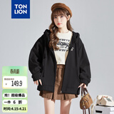 唐狮（TonLion）2026春季新款针织外套女休闲卫衣开衫连帽上衣 无绒款黑色/二批 M