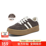 百思图时尚复古户外运动德训鞋厚底女休闲鞋V2506AM5 咖/米白绒里37