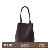 裘真008水桶包女斜挎通勤大容量真皮复古小众植鞣牛皮包包 咖啡色-小号