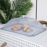 菲客特大可折叠网纱饭菜罩盖菜罩叠餐桌罩食物罩防苍蝇季蕾丝网纱饭罩 全纱长形灰色(70*48cm可放6盘菜)