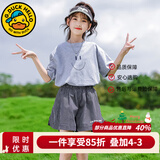 G.duck童装女童套装夏季新款儿童服装女大童夏装洋气女孩衣服短袖两件套 灰色格子gcasqik 140 身高130-140cm年龄9-10岁