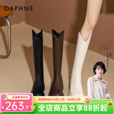 达芙妮厚底V口长筒靴女2026秋冬爆款女靴高筒靴显瘦百搭增高骑士靴子女 黑色 37