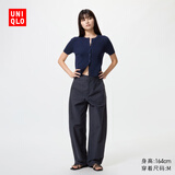 优衣库常规款女装针织廓形长裤/弯刀镰刀裤子483722 482287 482287/69藏青色 2XL