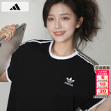 阿迪达斯（adidas）三叶草纯棉短袖女2026夏季新款时尚半袖三条纹宽松透气休闲t恤男 黑色/情侣T/时尚 XS 【建议体重90斤-105斤】