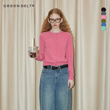 GREEN BELT100%绵羊毛针织开衫外套女修身长袖上衣学院