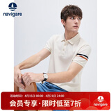 纳维凯尔意大利小帆船男短袖POLO衫夏条纹翻领上衣1325523518 米白 L/50 