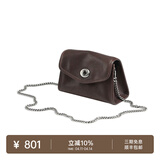 裘真信封包女链条斜挎单肩包休闲复古小包植鞣头层牛皮包包 咖啡色-小号