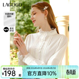 LAGOGO【抗菌抗皱】法式木耳边白衬衫女士拉谷谷春秋长袖立领上衣 本白色(V1) M