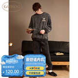 果壳（Gukoo）情侣睡衣女秋冬季迪士尼米奇舒棉绒简约男家居服套装 灰色男套 M